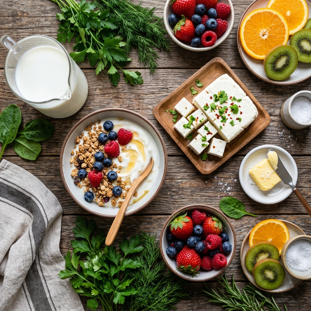 Nutrition rich dairy products arrangement